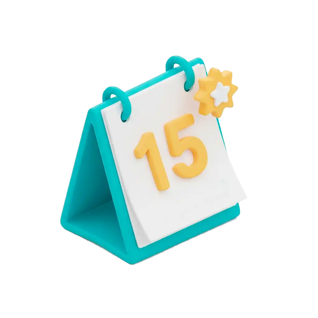 Ilustração de um calendário destacando o dia 15 e um novo volume de livro